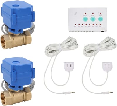 Slimme Waterlek Sensor met Dubbele Ventiel en Geluid- en Lichtalarm voor Thuisgebruik, Automatische Afsluiting van de Ventiel bij Overstroming