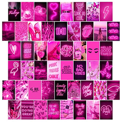 Roze Muurcollageset voor Tienerkamers - 50 Unieke Afbeeldingen voor Esthetische Kamerdecoratie