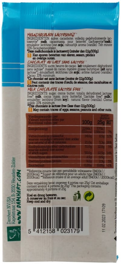 Damhert Chocoladetablet Melk Lactosevrij - 3 x 100 gr - Voordeelverpakking