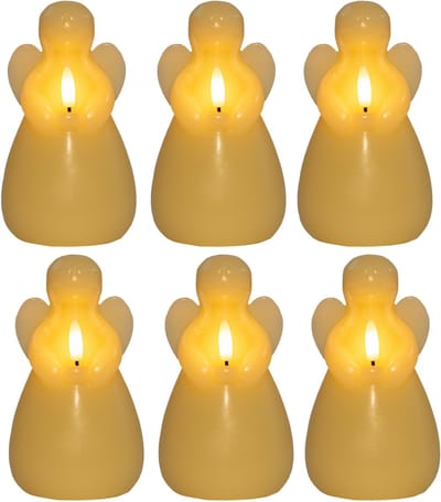 Anna's Collection LED kaars engel - 6x - ivoor - 14 x 8 cm - met timer - op batterijen - kerst - kerstkaarsen