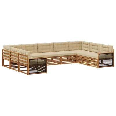vidaXL - Buiten - bank - set - 9 - st - Natuurlijk - en - Beige - Massief - Acacia - Hout