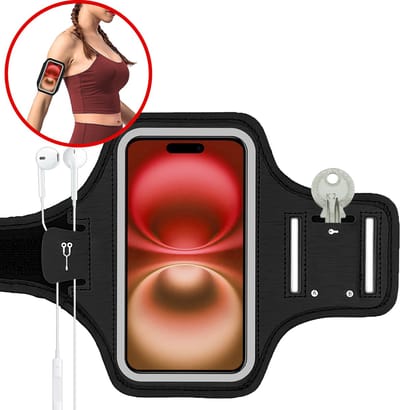 Hardloop Telefoonhouder t/m 6,5 Inch Reflecterend - Telefoonhouder Hardlopen Opbergvak Voor Pasje En Sleutel Waterdicht Hardloopband Telefoon – Zwart