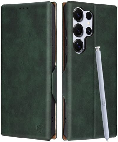 Hoesje geschikt voor Samsung Galaxy S25 Ultra - Techsuit Safe+ Book Wallet Case - Donkergroen