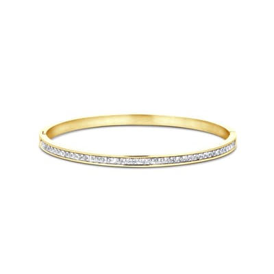 CO88 Collection 8CB-90890 Stalen Armband - Dames - Bangle - Zirkonia - 5 mm Breed - 55 x 60 mm - Staal - Goudkleurig