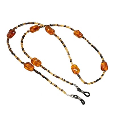 Koffiekleurige kralen brillenketting – vintage brillenkoord met amberlook kralen – brillenbandje voor zonnebril en leesbril voor dames en heren