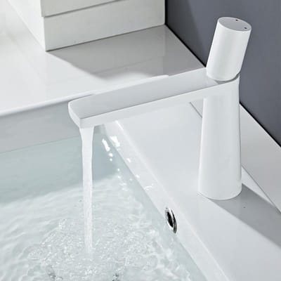 Robinet en Laiton Blanc Robinet de Lavabo de Salle de Bain Mitigeur Robinet d'Eau Chaude et Froide Robinet de Lavabo Robinet à Poignée Unique