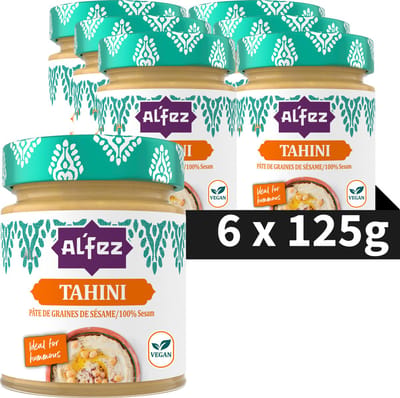 Al’Fez Naturel Tahini Sesampasta - 6 x 125 gram - 100% Sesam - Vegan - Wereldkeuken - Voordeelverpakking