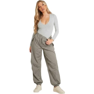 Missy Empire Dames/Dames Laag Uitgesneden Bodysuit met Lange Mouwen (Grijs)