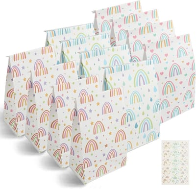 Allecto Plus - Feestzakjes van Kraftpapier 12 Stuks - Regenboog Goodie Bags 13x22x8cm - Kinderen Verjaardag Huwelijk Feestartikelen