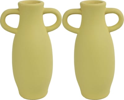 Countryfield Amphora vaas - 2x stuks - geel terracotta - D12 x H20 cm