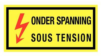 Onder spanning, sous tension bord met tekst, magnetische 300 x 150 mm