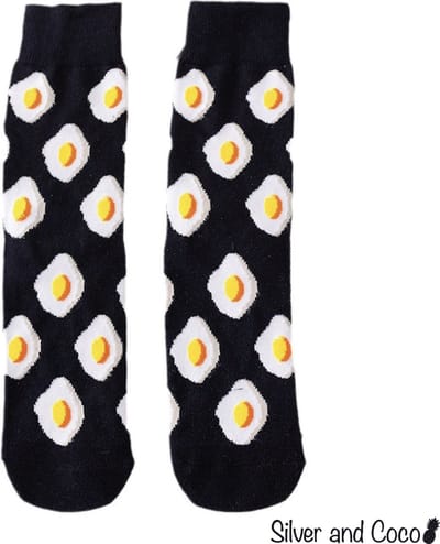 SilverAndCoco® - Ei Sokken / Gekke Vrolijke Foute Happy Sokken voor Volwassenen / Leuke Grappige Dikke Warme Heren Vrouwen Socks / Verjaardag Sok Outfit Katoen / Mannen Vrouwen Kerst Cadeau met Tekst - Eieren