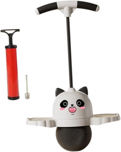 Stuiterbal met Handvat - Springbal Pogo - Buiten Spelen - Leuk Panda Design - 38x90cm - Wit