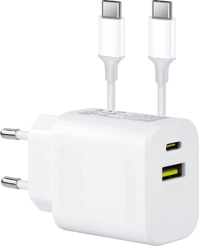 20w Snellader 2 Poorten - Usb C Adapter met usb-C Kabel 1 Meter - 2 Poorten
