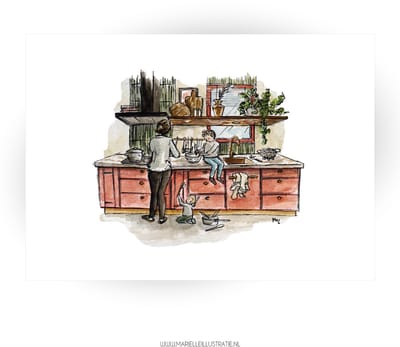 In de keuken - wenskaart 10x15cm
