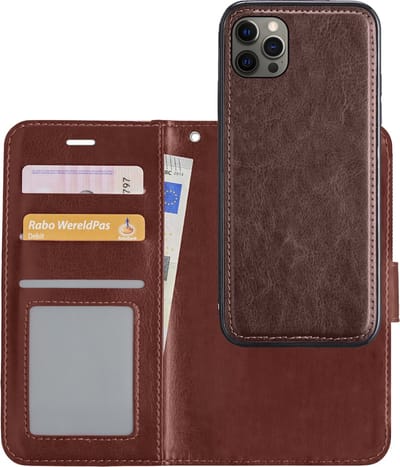 Hoesje - 2 in 1 - Geschikt voor Apple iPhone 12 Pro Max - Met Uitneembare Hard Cover - Bookcase - Wallet Case - Met Pasjeshouder - Book Case - Uitneembaar - Pashouder - Kunstleer - Telefoonhoesjes - Bruin