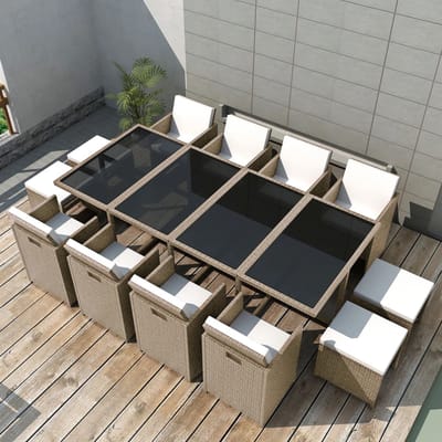 vidaXL - 13-delige - Tuinset - met - kussens - poly - rattan - beige