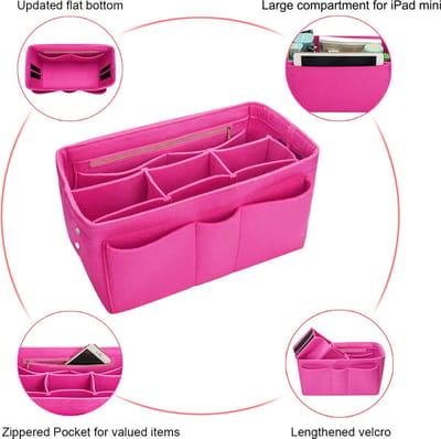 Tas Organizer - Maat M - Roze- Pink Lady - 28x15x16 - Duurzaam - handig - Bag in Bag - Organizer voor dameshandtas -multifunctionele cosmetica-organizer - ook geschikt als luiertas - Oplossing voor rommel- geschikt voor LV Neverfull MM