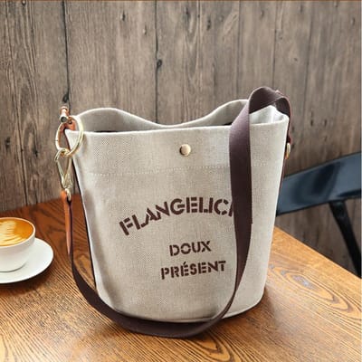 Canvas Dames Tas Eenvoudige Canvas Bucket Bag Grote Capaciteit Enkelschouder Diagonaal Draagtas beige