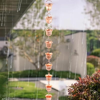 Koperen Regenketting - Waterafvoer Ketting - Decoratieve Waterafvoer - Bloemvormige Koppen - 1 Meter Lengte - Koperkleurig