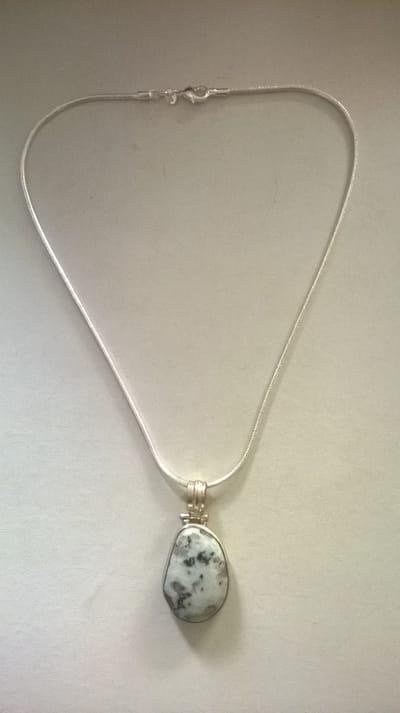 Gemstones-silver ketting 925-zilver plus asymmetrische hanger dendriet 3 x 2 cm in 925-zilver 40cm