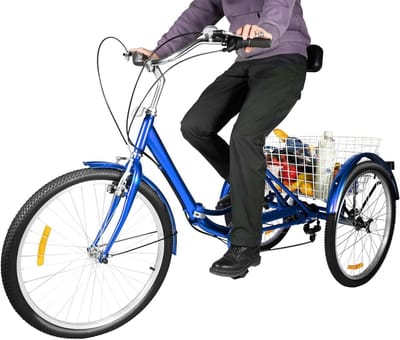 Driewieler voor volwassenen - Driewiel fiets - Comfortabel transport - Inklapbaar design - 24 inch - Blauw