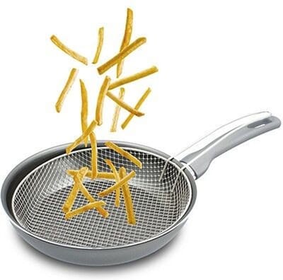 Aluminium koekenpan met antiaanbaklaag en friteuse - Ø 24cm - Geschikt voor alle type fornuis, inclusief inductie - Roestvrijstaal - Versterkt met 4 antiaanbaklagen