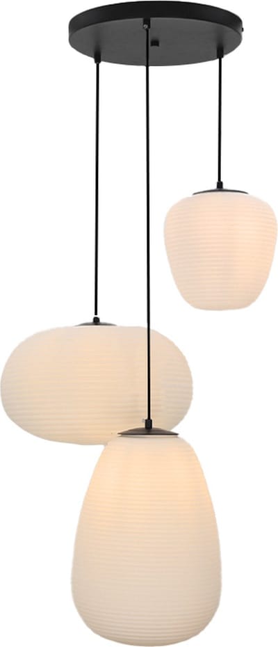 Olucia - DAVIDE - Hanglamp - Wit / Zwart - 3L - Vorm: Rond