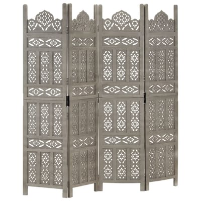 vidaXL - Kamerscherm - 4 - panelen - handgesneden - 160x165 - cm - mangohout - grijs