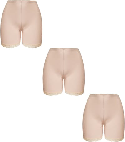 Dames boxershorts - fietsbroekje 3 pack lange pijp met kant M 36-38 Beige