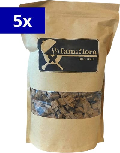 Famiflora BBQ rooksnippers - Rode wijn - 8500ML (5 stuks á 1700ML) - Ideaal rookhout voor varkensvlees en rundsvlees met een lichtpittige rooksmaak!