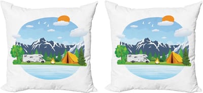 ABAKUHAUS Campervan Decoratieve Kussenhoez Set van 2, Boskamperen Zomer, 40x40 cm, meerkleurig