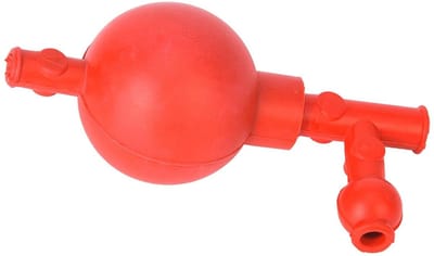Rubberen zuigbuis in het rood met 3 openingen voor nauwkeurig pipetteren en vloeistofbeheer