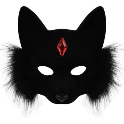 Masque chat et renard demi-visage avec garniture en fausse fourrure. Masque de chat réaliste et sexy, adapté aux soirées masquées. One size fits all adults noir
