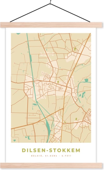 Posterhanger incl. Poster 40x60 cm - Schoolplaat - Plattegrond - België - Kaart - Stadskaart - Dilsen-Stokkem - Textielposter - Blanke latten - Stadskaart