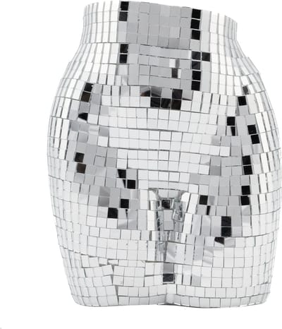 KIMU® Bloempot Spiegeltjes Vrouw Billen Zilver - Pot Potje Plantenpot Dames Sexy Torso Discobal Pop Beeld Standbeeld Disco Spiegel Spiegelbol Glitter Festival