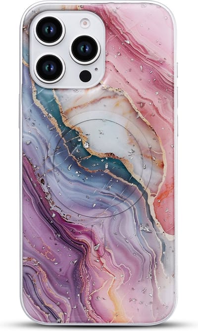 Casemania Hoesje Geschikt voor Apple iPhone 16 Pro - Roze - Marmer Back Cover met Camera Bescherming - Geschikt voor MagSafe