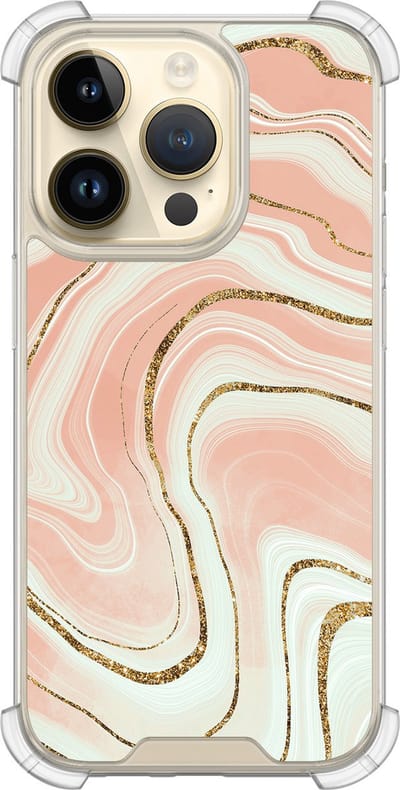 Shockproof hoesje - Geschikt voor iPhone 14 Pro - Marmer twist - Extra sterke case - TPU/polycarbonaat - Marmer - Beige, Transparant