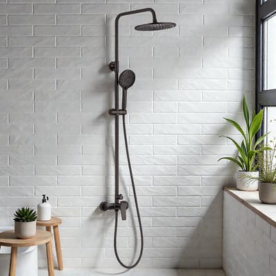 Auralum max Regendouche - Met douchekraan - Doucheset Zwart - Ø 25 cm Douchekop - 3 Standen Handdouche - Regendoucheset - Hoogte Verstelbaar 93-130 cm - Mengkraan - Waterbesparend - Zwart
