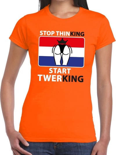 Stop thinking start twerking t-shirt / shirt oranje dames - Koningsdag kleding XS