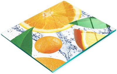 Decoratieve snijplank van gehard glas met sinaasappelmotief, 60x52 cm