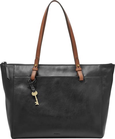 FOSSIL Leren Shopper Schoudertas Rachel Tote Black Zwart
