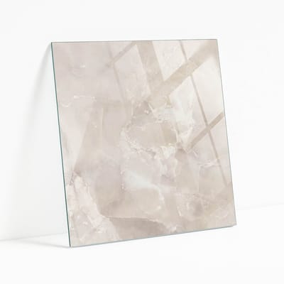 Wallfluent - Marmer Textuurpatroon Glasplaat Tafel - 60 x 60 cm - Romig Veiligheidsglas - Vierkant Tafelblad Glas - Glazen Tafelblad - Gehard Glazen Tafelblad Voor de Eettafel in de Eetkamer