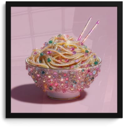 Poster in lijst - Fotolijst 40x40 cm - Posters - Noodles - Edelstenen - Stokjes - Roze - Posterlijst zwart - Decoratie - Wanddecoratie woonkamer - Muurdecoratie slaapkamer
