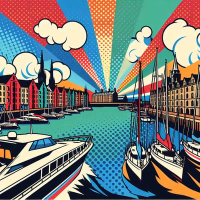 Pop art haven schilderij | Haven of Pop: Eccentric Artistic Hub, Vibrant and Captivating Masterpiece | Kunst - 40x40 centimeter op Dibond | Foto op Dibond