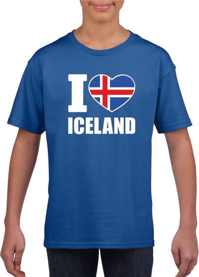 Blauw I love Ijsland supporter shirt kinderen - Ijslands shirt jongens en meisjes 110/116