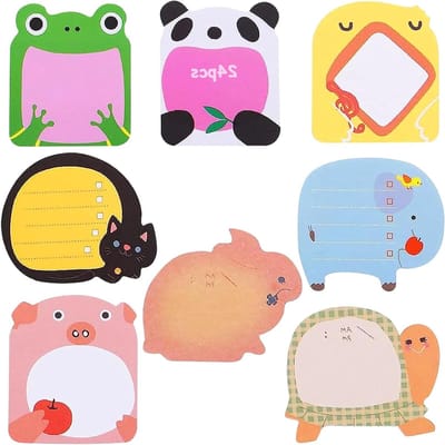 Set van 24 Zelfklevende Notitieblokken voor Kinderen met Dieren en Cartoonontwerpen - Kawaii Notitieblokken, Kleine Plaknotities, Leuke Cadeaus voor Kinderen