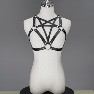 Damesmode PU Leer Vijfpuntige Ster Sexy Bandje Borst Lichaamsvormend Bandje Harajuku Borstband Veiligheidsgordel Gotische Riem gray