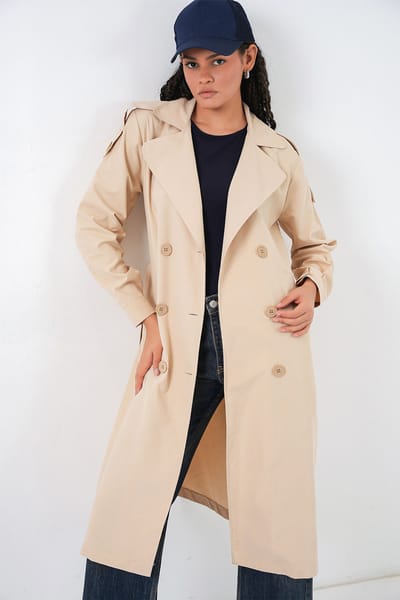 Lang Dubbel Borst Trenchcoat