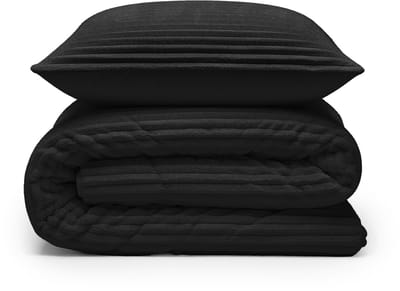 Sleeptime 2 in 1 Teddy Rib Dekbed zonder Overtrek - Dekbed Inclusief Slopen - 140 x 200 cm - Zwart